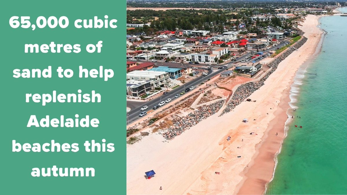 envirosanews's tweet image. Work to replenish Adelaide's beaches will start today, with 50,000 cubic metres of sand to be delivered to West Beach. Follow the link for all the details 👉
environment.sa.gov.au/news-hub/news/… #beaches #beachprotection #WestBeach #HenleyBeach #SouthAustralia