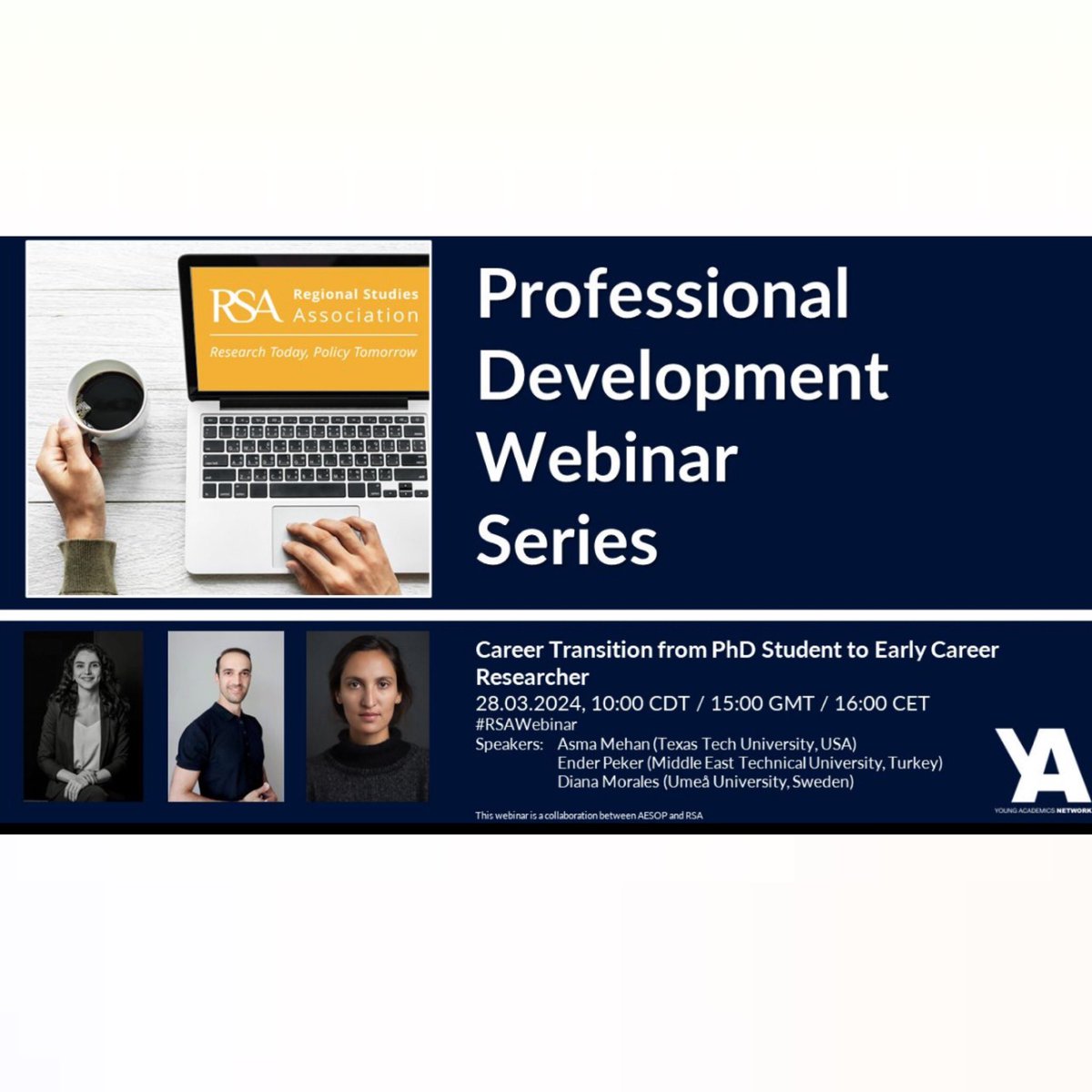 Join us!
Career Transition from #PhD to #ECR
⏲ 28 March 3pm GMT / 4pm CET

This webinar will focus on the transition from PhD student to early career researcher and bring together early career and established researchers to share their experiences and top tips on how to smoothen