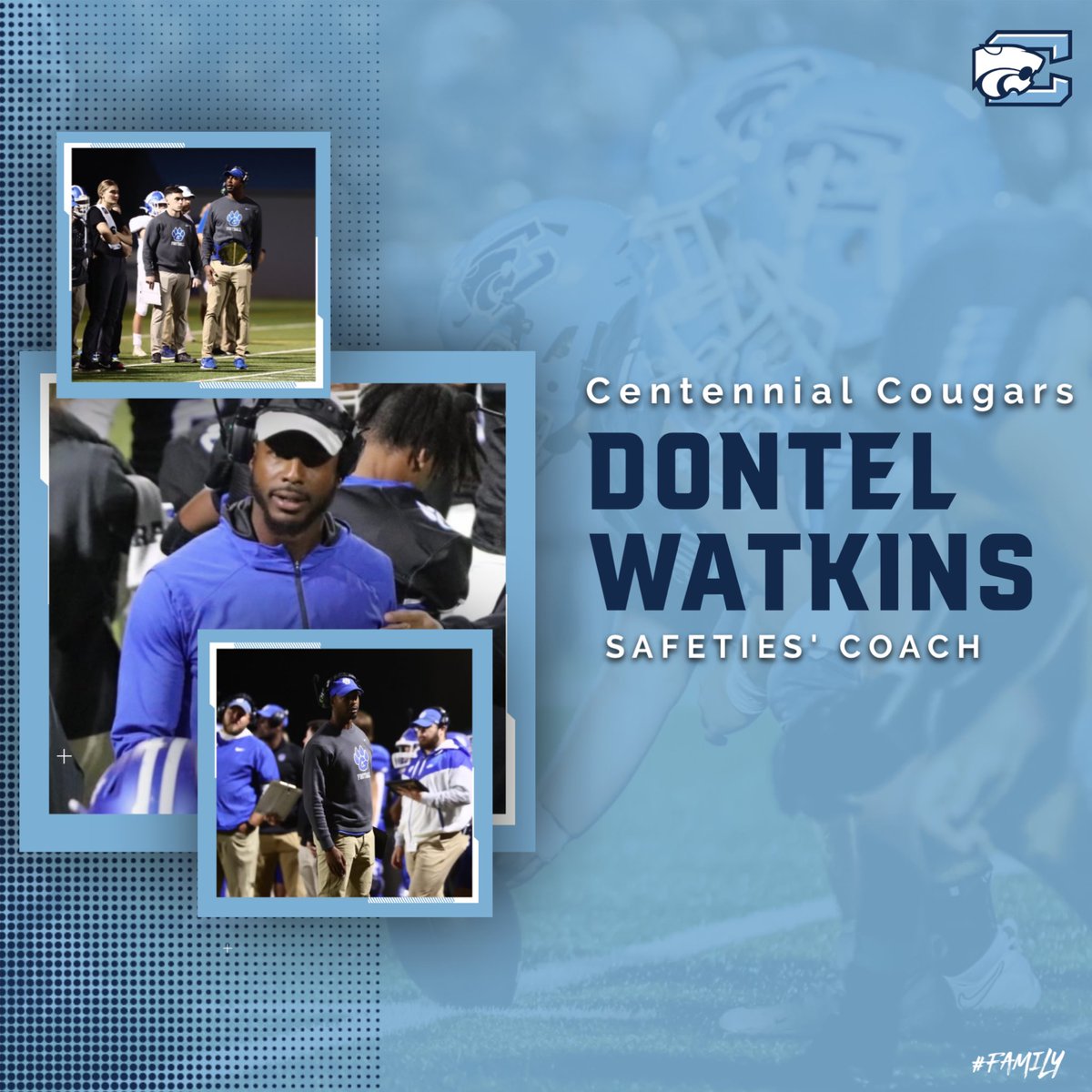 🚨Cougar Nation!🚨 Welcome Dontel Watkins as a new addition to the Defensive Staff. Coach Watkins played at Utah St and then for the TN Titans. 

Let’s get it, Coach! 🔥🔹

#MotionOnMallory #Family