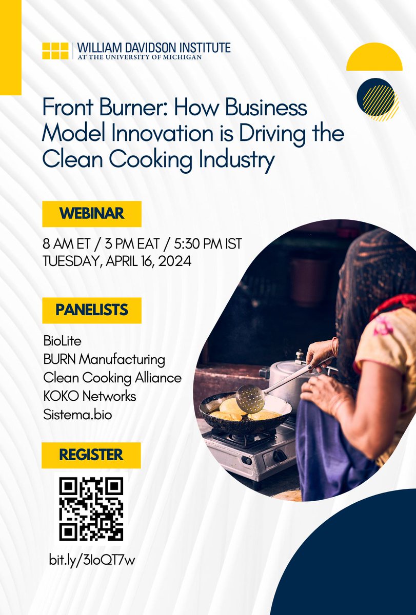 What barriers and enablers shape private sector innovation in the clean cooking sector? Get insights from @WDavidson_Inst @BurnMfg @biolitestove @sistema_bio @KOKO_Networks @cleancooking Register: bit.ly/3IoQT7w #impinv #socent #Entrepreneurship #Innovation