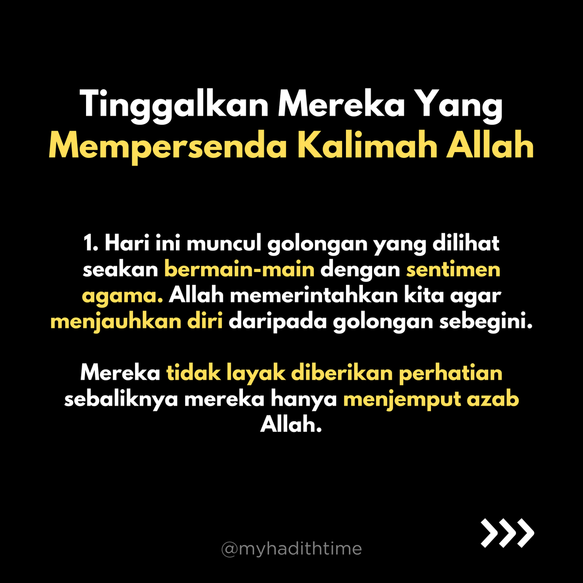 myhadithtime's tweet photo. 1. Hari ini muncul golongan yang dilihat seakan bermain-main dengan sentimen agama. Allah memerintahkan kita agar menjauhkan diri daripada golongan sebegini.

Mereka tidak layak diberikan perhatian sebaliknya mereka hanya menjemput azab Allah. https://t.co/ylLUvrNq6A