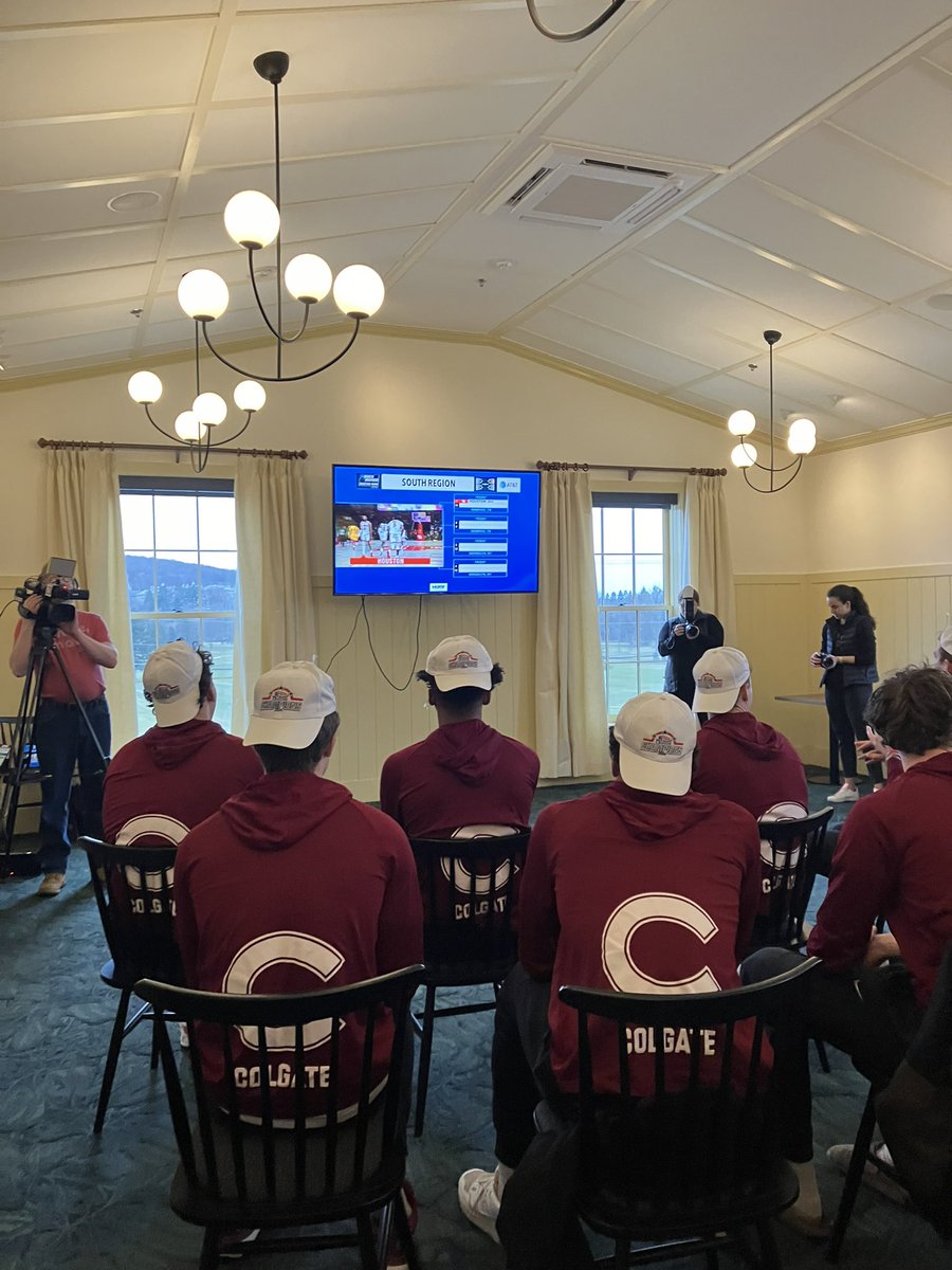 PresidentCasey's tweet photo. What waiting for your NCAA location looks like from the other side of the cameras.  Good luck to @ColgateMBB this weekend and good luck to @ColgateWIH as you head to the NCAA Frozen Four.  Yup: Go ‘gate. https://t.co/9T9Shmc9Kp