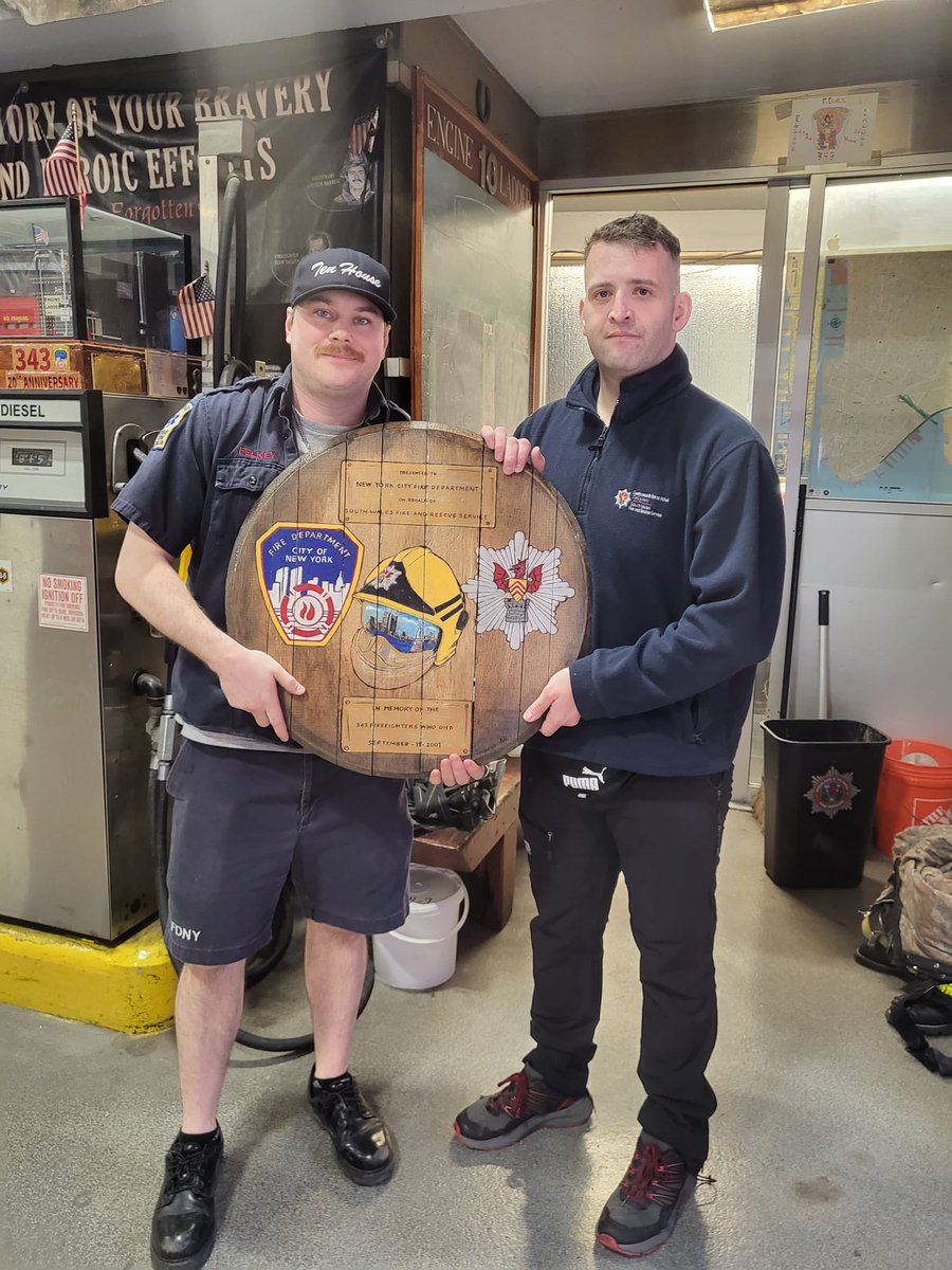After carrying it miles through New York I finally managed to get to ladder 10 of New York City Fire Department (FDNY) and give them the plaque that Smoke Eater Art made for me to bring