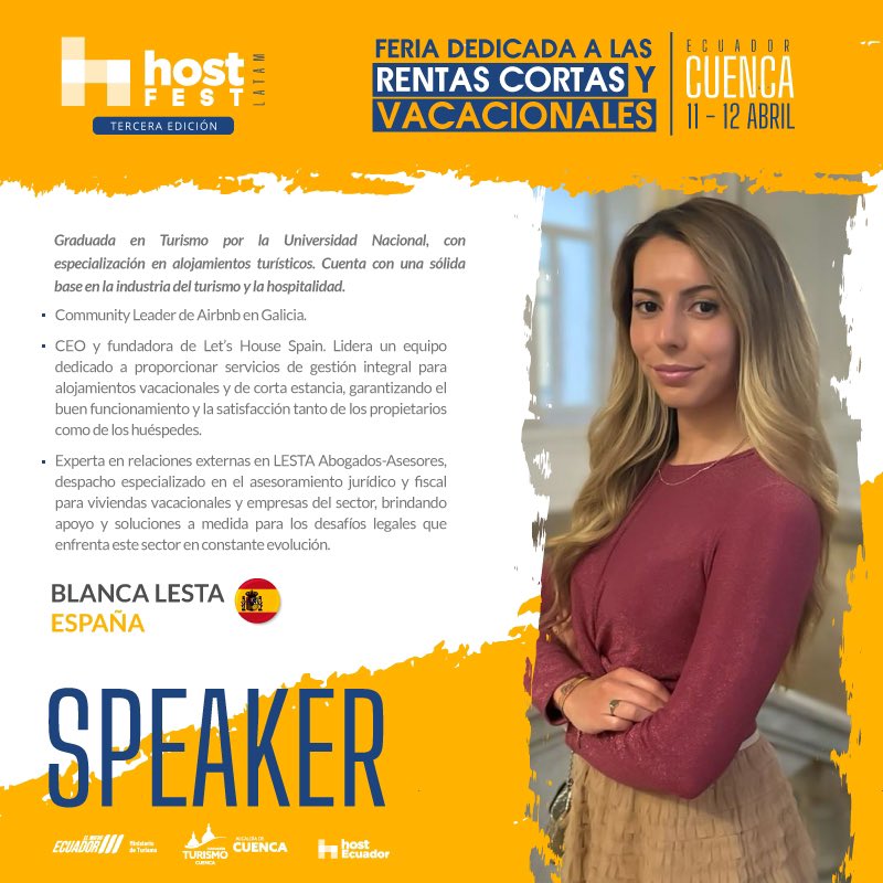 AnfitrionesEc's tweet photo. #HostFest #Cuenca #11y12Abril
@TurismoEc @MunicipioCuenca
Por primera vez en Ecuador
Ven y aprende en el
Foro mundial de líderes de rentas cortas!
La más importante feria de #RentasCortasEnEcuador
Te esperamos https://t.co/0GvUpN2pPP https://t.co/FeJXn9Y4Bc