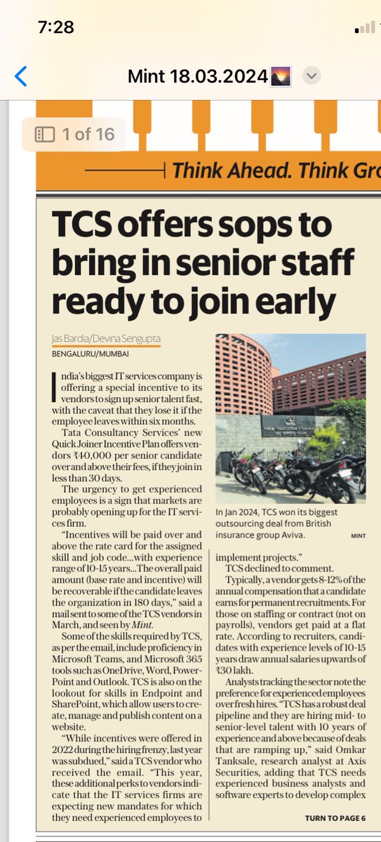 🚨🆕 TCS offers recruiters extra money if it it gets candidates to join under 30 days ! This means no #notice period & join ASAP! @jas_bardia17 & I report @livemint on @TCS urgent need & which profiles ⁉️Vendors to get Rs 40k above usual hiring fees! livemint.com/companies/tcs-…