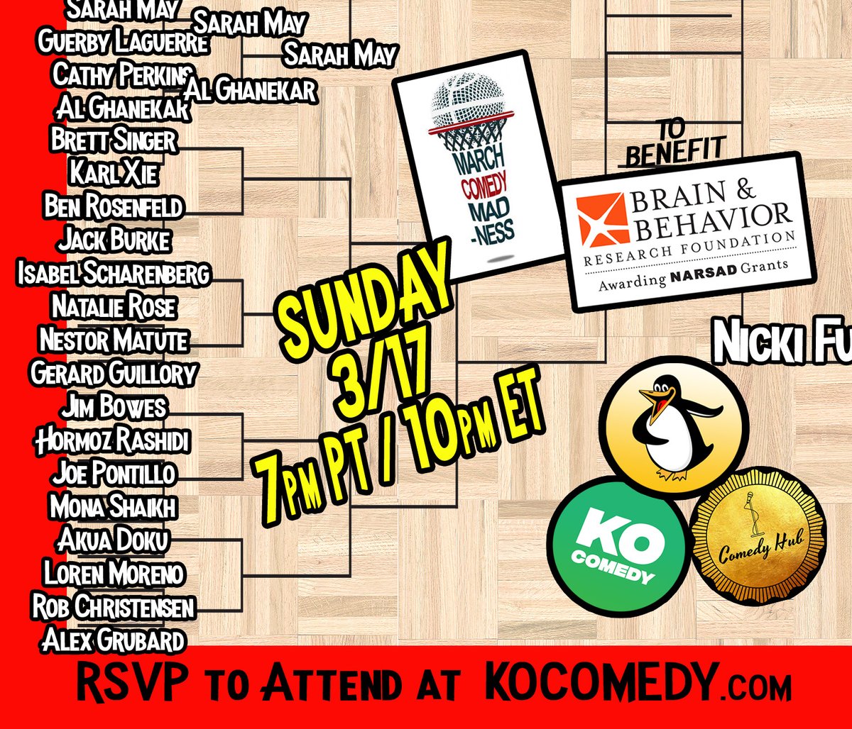 We're live! Come join us for round 3 of March Comedy Madness. Get your free Zoom link at KOComedy.com or watch on Twitch with @ComedyHubLive #KO #Comedy #Sunday #MarchMadness