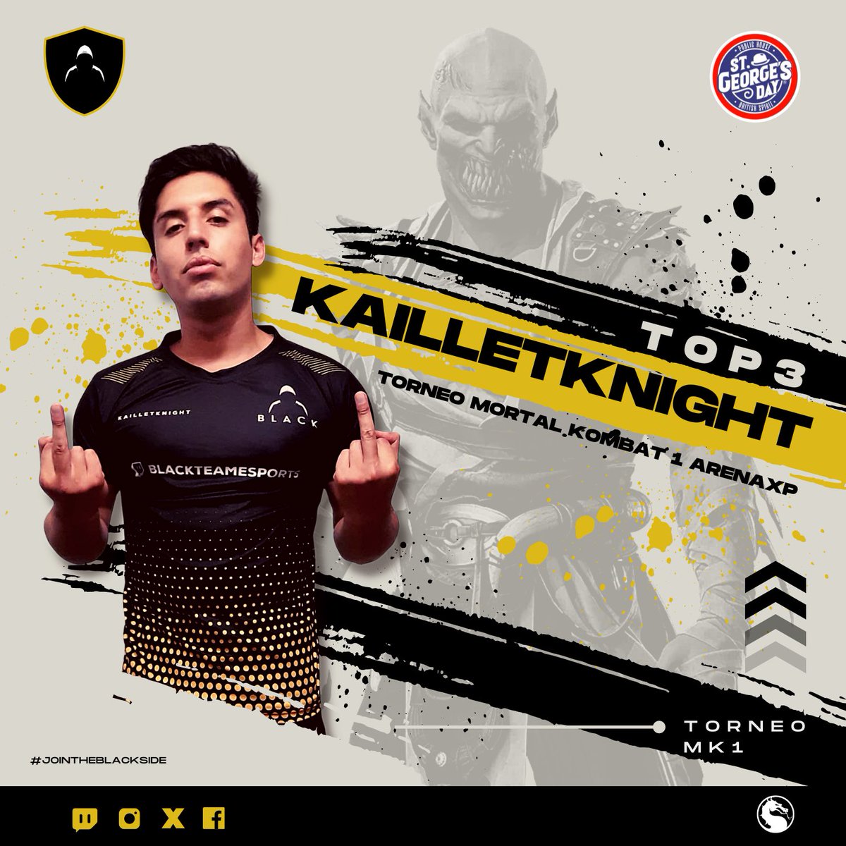 blackesportsfgc's tweet photo. BLK|KailletKnight se queda con el tercer lugar del torneo presencial de #MortalKombat1 en ARENAXP brillando con su Baraka, el casanova de Black mostrando todo su poder.. en el juego! #JointheBlackSide @KailletK https://t.co/74uN8K5WHx