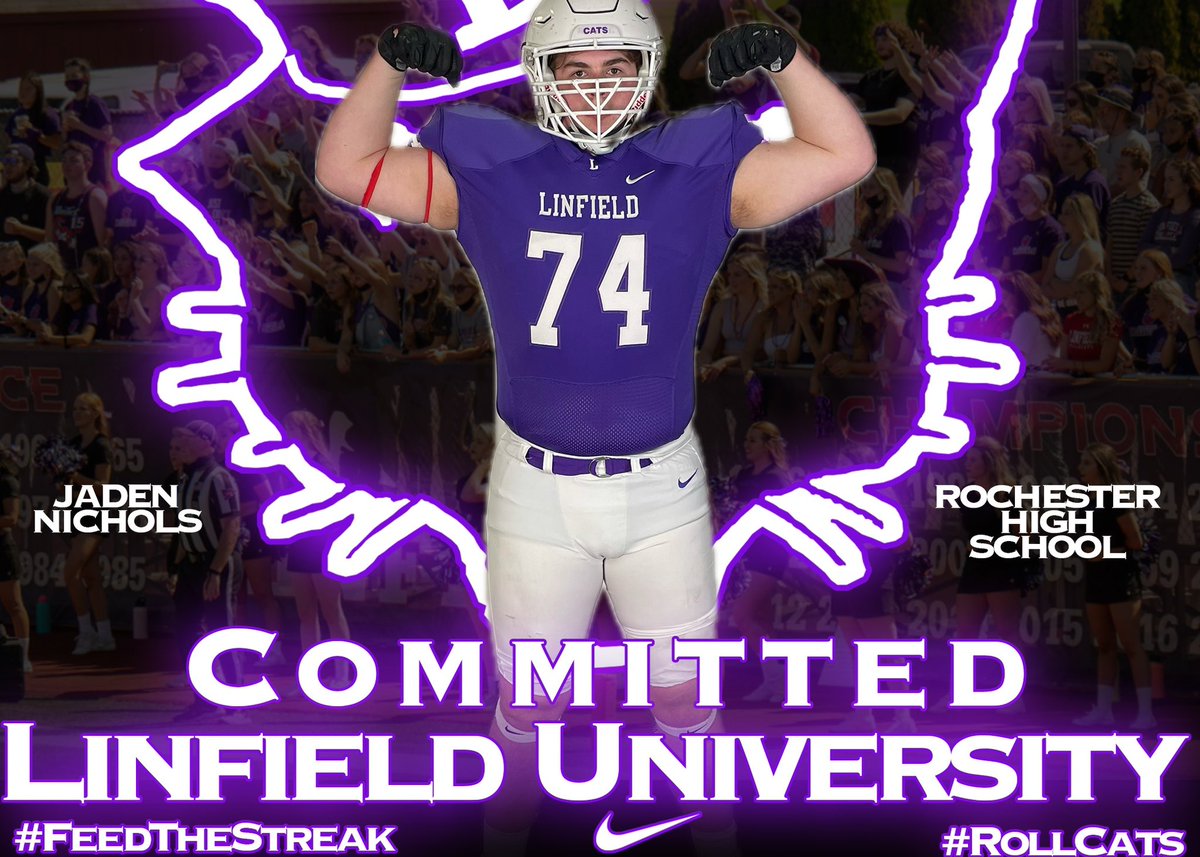 I am proud and honored to announce that I am furthering my academic and athletic career and commiting to play football at @LinfieldFB Thank you to all of the coaches and everyone who have supported me in this journey! #AGTG #ROLLCATS