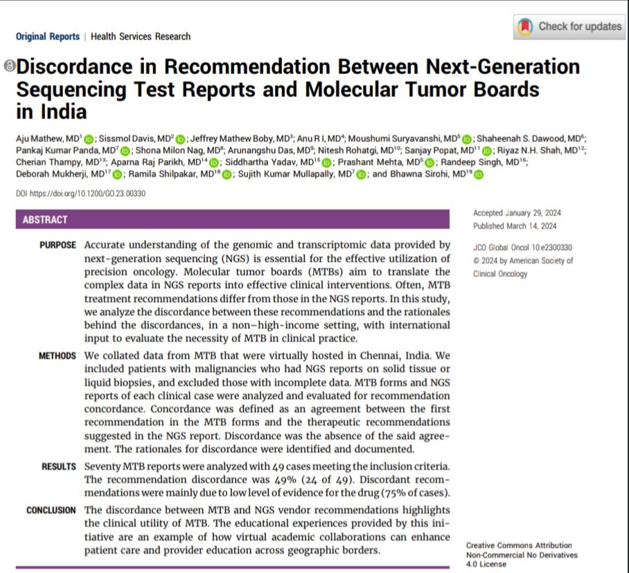Pankaj Kumar Panda (@pankajpanda86) on Twitter photo Significance of Molecular Tumour Boards #MTB especially in resource limited settings #LMIC
Our work in <a href="/JCOGO_ASCO/">JCO Global Oncology</a>
ascopubs.org/doi/10.1200/GO…
<a href="/ajumathew_/">Aju Mathew</a> <a href="/SirohiBhawna/">bhawna sirohi</a> <a href="/anu_iris/">Anu R I</a>
<a href="/ASCO/">ASCO</a> <a href="/JCO_ASCO/">Journal of Clinical Oncology</a> Significance of Molecular Tumour Boards #MTB especially in resource limited settings #LMIC
Our work in <a href="/JCOGO_ASCO/">JCO Global Oncology</a>
ascopubs.org/doi/10.1200/GO…
<a href="/ajumathew_/">Aju Mathew</a> <a href="/SirohiBhawna/">bhawna sirohi</a> <a href="/anu_iris/">Anu R I</a>
<a href="/ASCO/">ASCO</a> <a href="/JCO_ASCO/">Journal of Clinical Oncology</a>