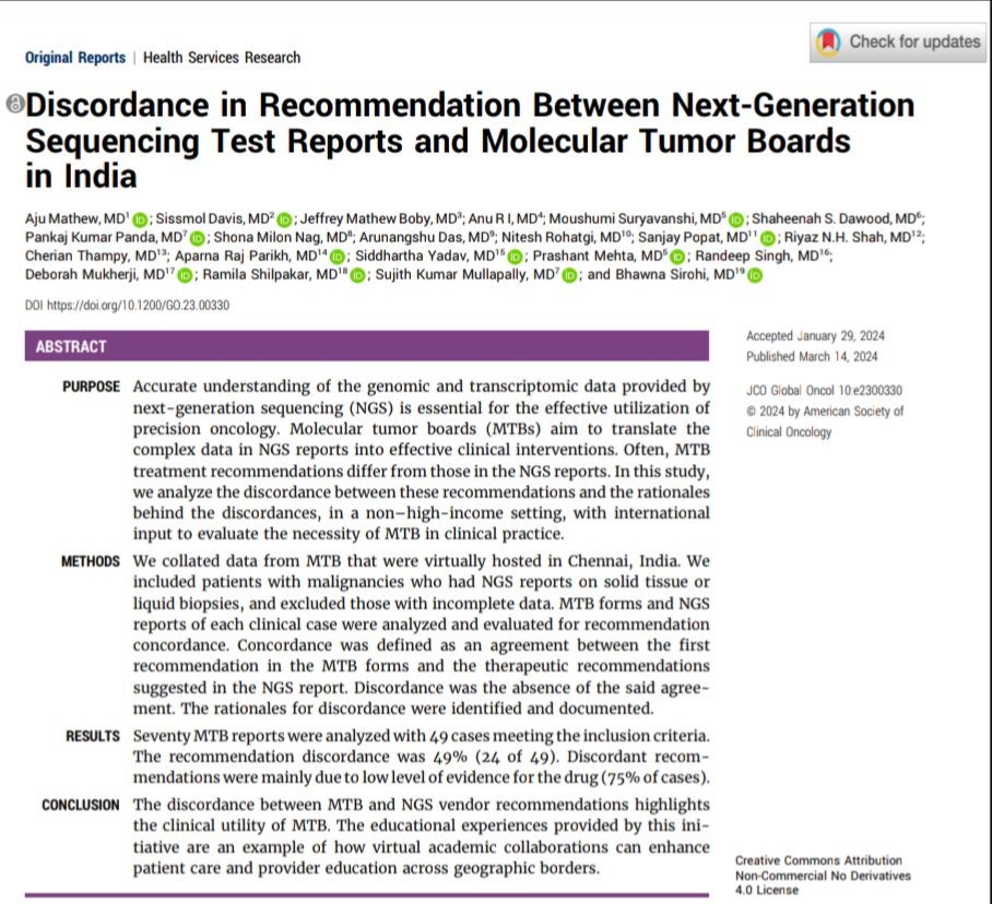 Significance of Molecular Tumour Boards #MTB especially in resource limited settings #LMIC Our work in @JCOGO_ASCO ascopubs.org/doi/10.1200/GO… @ajumathew_ @SirohiBhawna @anu_iris @ASCO @JCO_ASCO