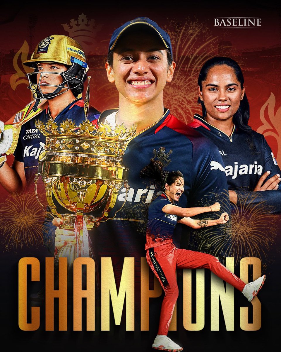 Stars aligned! Big congrats to Captain Smriti Mandhana for leading RCB to their first-ever trophy! 🏆 Huge shoutout to Richa Ghosh, Meghana Sabbineni, and Renuka Thakur for their standout season. Big congrats from the Baseline family on this amazing feat.✨ #TeamBaseline #Cricket