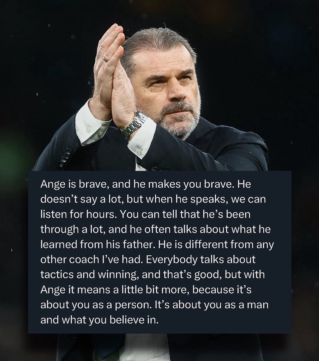 Ange Postecoglou’s philosophy 👇 🗣️“Everybody talks about tactics and winning, and that's good, but with Ange it means a little bit more, because it's about you as a person. It's about you as a man and what you believe in.”