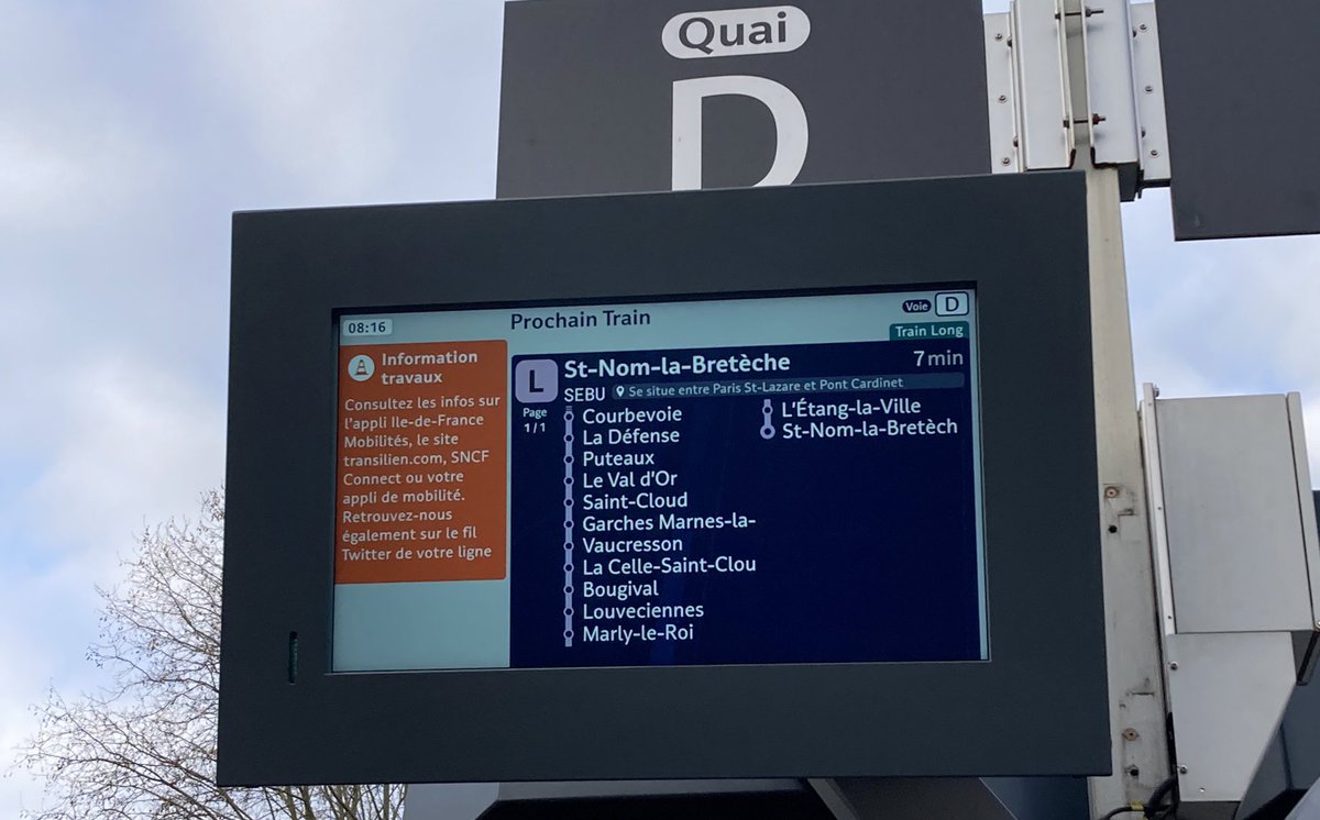 Le train de 8h16 à Bécon une fois de plus en retard et la sncf fait comme si tout allait bien. Faites un effort  <a href="/LIGNEL_sncf/">Ligne L</a>