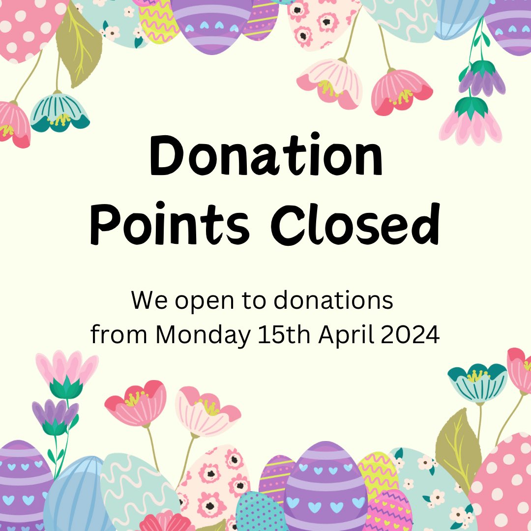 Our donation points are now closed for Easter and reopen from Monday 15th April While they’re closed you can still make donations via: Localgiving: localgiving.org/charity/babyba… For Common Good: forcommongood.co.uk/apps/giftregis… Amazon: amazon.co.uk/hz/wishlist/ls… Thank you 🐣