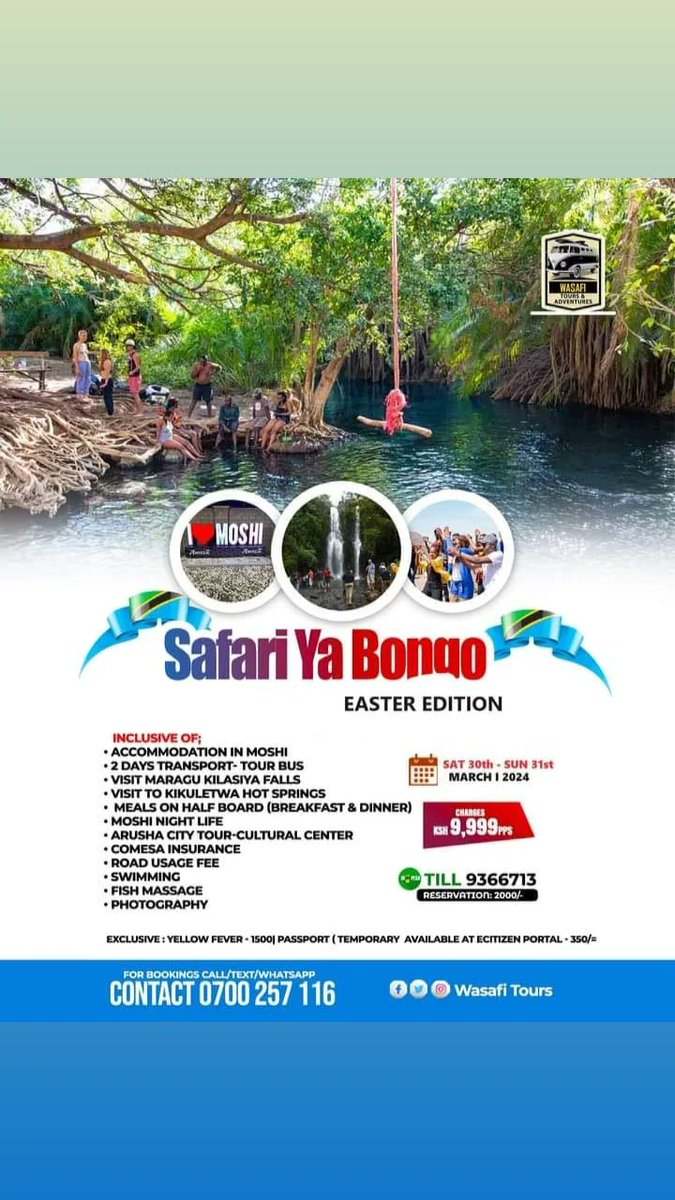 wasafi_tours's tweet photo. This Easter If You have Never been to Tanzania Wewe Ndio Tunataka! https://t.co/lCrxNTVwoV