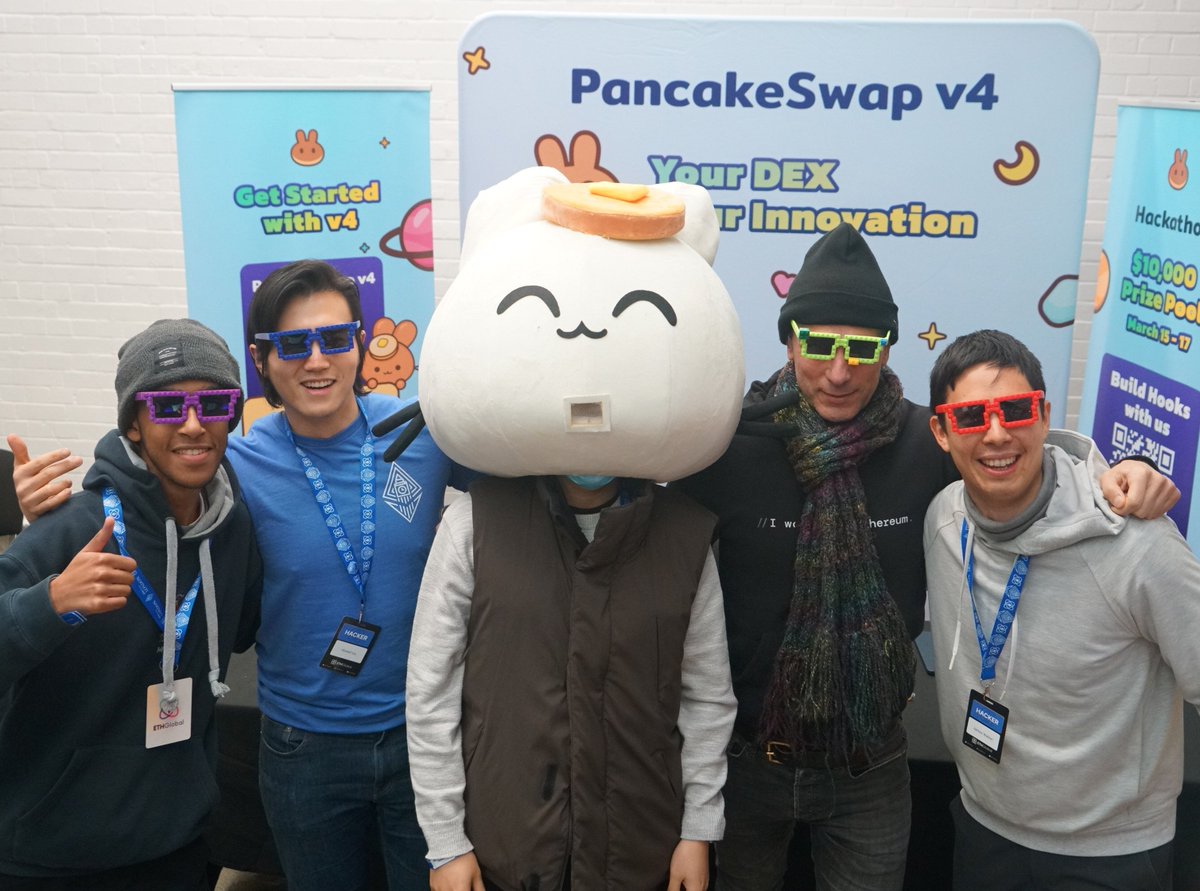PancakeSwap's tweet photo. 🎉ETHGlobal London has come to an end! Thanks to the @ETHGlobal team @jacobwillemsma, @onunoreis, and to everyone who participated, shared insights, and fueled the discussion about PancakeSwap v4 and DeFi. 🥞

🙏We're deeply grateful for your overwhelming support. Dive deeper into our v4 innovations by checking out the announcement blog and whitepaper:

🎓https://t.co/rZDppnUKh5
✍🏻https://t.co/unyyglrw5c