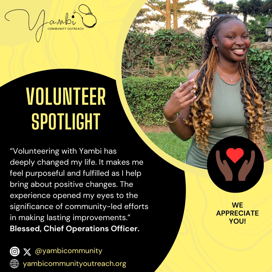 🌟 Volunteer Spotlight 🌟
Meet @blessedmagezi, our remarkable Chief Operations Officer! Her journey with Yambi has been nothing short of transformative. Thank you, Blessed, for your unwavering commitment to positive change! 
#VolunteerSpotlight 
#YambiCommunity