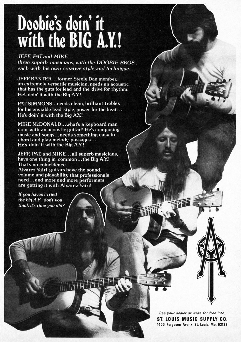 The Doobie Brothers 'Alvarez Yairi' acoustic guitars ad, 1977