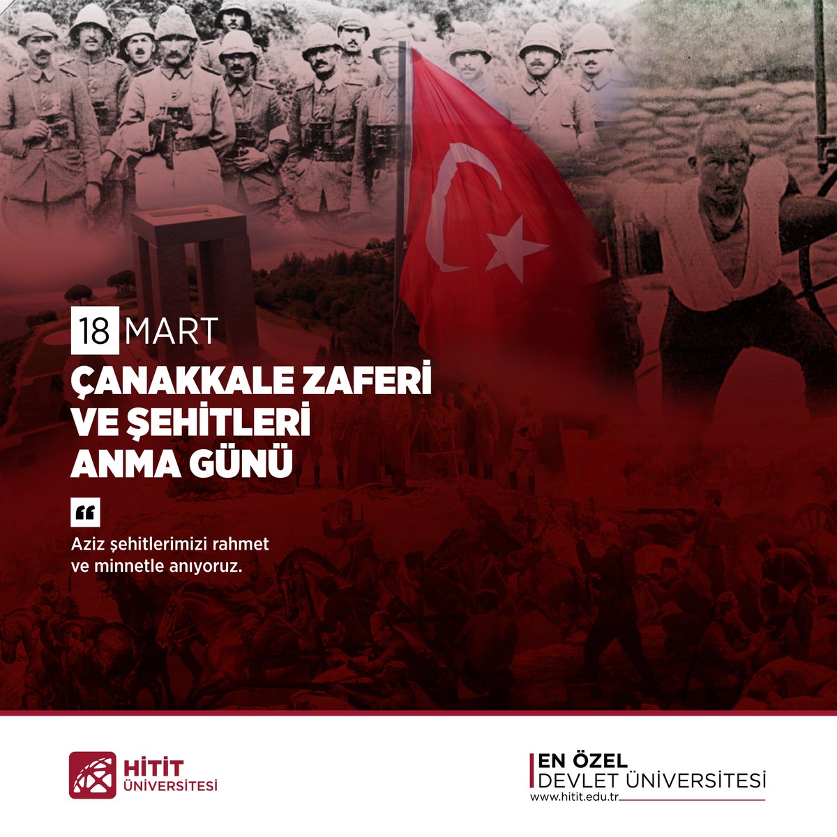 Çanakkale Zaferi'nin 109. yılı kutlu olsun! Bu toprakları bizlere vatan kılan aziz şehitlerimizi rahmet ve minnetle anıyoruz. 🇹🇷🇹🇷 #HititÜniversitesi #ÇanakkaleZaferi @ProfAliOzturk