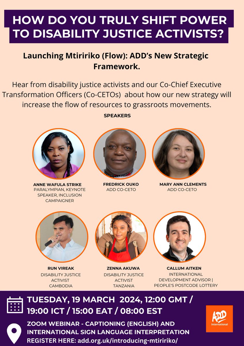 Join us tomorrow as we launch our new strategy called 'Mtiriko'and hear from the disability justice activists we work with. If you haven't yet registered, find the full details for the webinar here: add.org.uk/introducing-mt…. #DisabilityJustice #Mtiririko #NewStrategyLaunch