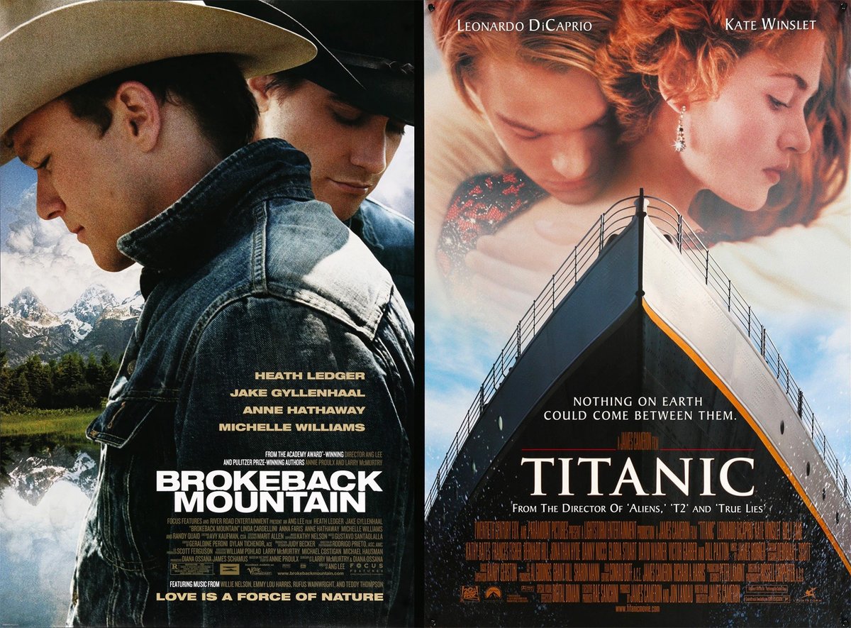 shwesharan's tweet photo. @allurequinn I heard that Brokeback Mountain's poster is based  on the Titanic poster. Both are great posters! https://t.co/wSKNdu2kiv