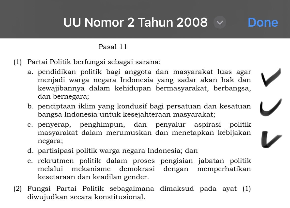 raffimulyaa's tweet photo. 1. Pendidikan Politik (?)
2. Penciptaan Iklim yang kondusif bagi persatuan (?)
3. Penyerap, Penghimpun, dan Penyalur aspirasi (?) https://t.co/lwvSXCkn7a