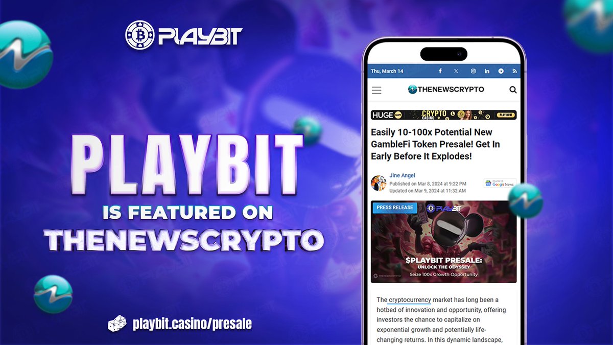 🎉PlayBit has been featured on #TheNewsCrypto

➡️Link to article: thenewscrypto.com/easily-10-100x…

Check out the article to learn more about our platform and discover why joining #PlayBit early could lead to incredible potential gains.

🔗JOIN PLAYBIT #PRESALE: playbit.casino/presale