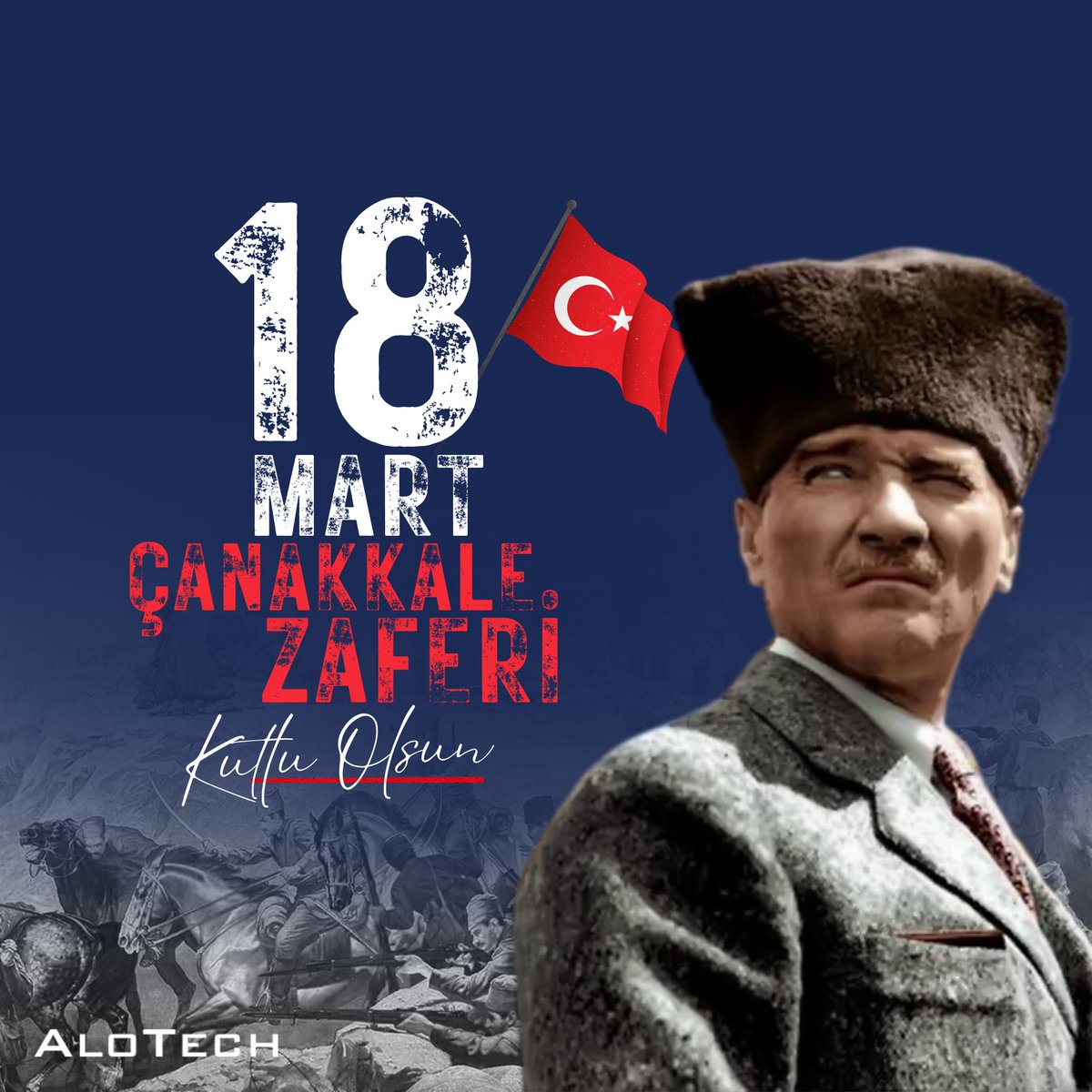 Ulusumuzun kaderini değiştiren bir dönüm noktası... Çanakkale Zaferimizin 109. yıl dönümü kutlu olsun! Başta Gazi Mustafa Kemal Atatürk olmak üzere, bu topraklar için canını feda eden tüm kahramanlarımızı saygı ve minnetle anıyoruz. #18Mart #ÇanakkaleZaferi #AloTech