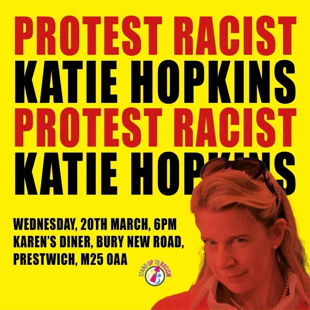 Good luck with this <a href="/ManchesterSutr/">Manchester_SUTR</a> 
Hopkins is an appalling far right, anti refugee bigot, who should be opposed. 
<a href="/AntiRacismDay/">Stand Up To Racism</a> <a href="/Searchlight_mag/">@Searchlightmagazine</a>
