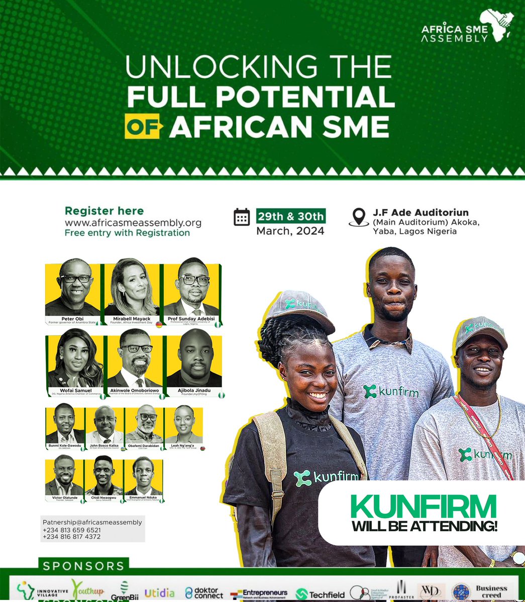 🥳🥳 We're excited to be attending the “Unlocking The Full Potential of African SMEs” event happening in Akoka, Yaba, Lagos! Join us for insights & discussions on empowering African businesses. You don’t want to miss this! Register here 👉 africasmeassembly.com