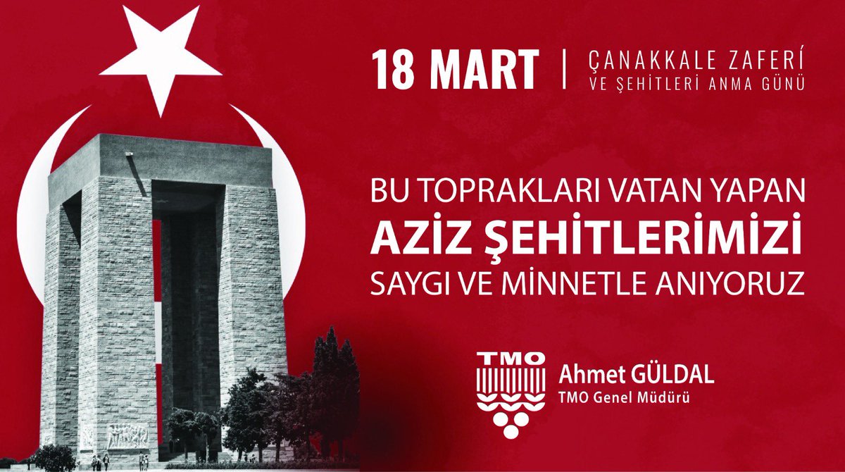 Başta Ulu Önder Gazi Mustafa Kemal Atatürk olmak üzere Çanakkale’yi geçilmez kılan aziz şehitlerimizi rahmet ve minnetle anıyoruz. 18 Mart Çanakkale Zaferimizin 109. Yılı kutlu olsun!🇹🇷 #tmo