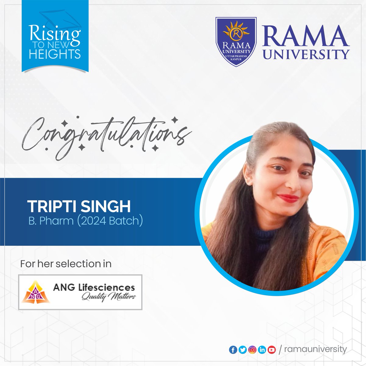 RamaUniversity's tweet image. 🎓👏 Congratulations to all talented B Pharma students of the Faculty of Pharmaceutical Sciences, Rama University, on their well-deserved placements! 🌟💼 

#Placement2024 #RamaUniversity #Kanpur #PharmacyPlacement #BPharma #FuturePharmacists #Congratulations #PharmaIndustry