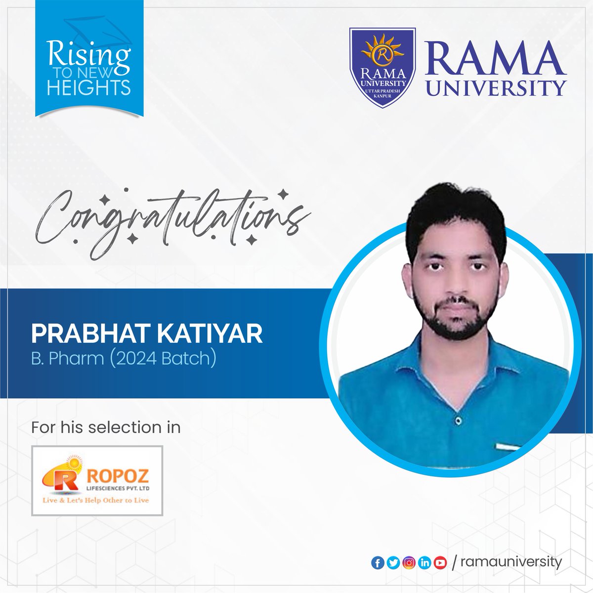 RamaUniversity's tweet image. 🎓👏 Congratulations to all talented B Pharma students of the Faculty of Pharmaceutical Sciences, Rama University, on their well-deserved placements! 🌟💼 

#Placement2024 #RamaUniversity #Kanpur #PharmacyPlacement #BPharma #FuturePharmacists #Congratulations #PharmaIndustry