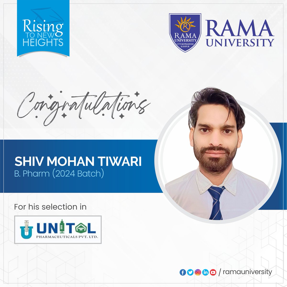 RamaUniversity's tweet image. 🎓👏 Congratulations to all talented B Pharma students of the Faculty of Pharmaceutical Sciences, Rama University, on their well-deserved placements! 🌟💼 

#Placement2024 #RamaUniversity #Kanpur #PharmacyPlacement #BPharma #FuturePharmacists #Congratulations #PharmaIndustry
