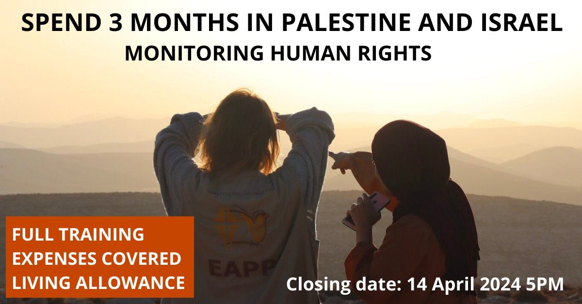 Monitor #humanrights abuses for the #UN and others Stand in solidarity with #Palestinian and #Israeli peace activists Advocate for justice, equality, and an end to the military occupation of #Palestine Apply now @ quaker.org.uk/our-work/eappi…