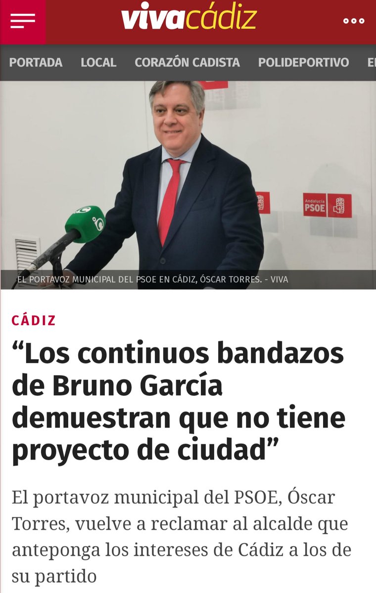 OscarTorresCFS's tweet photo. Cuando no se tiene proyecto ni modelo de ciudad como le pasa al alcalde de Cádiz, pues le vale tanto una cosa como la contraria. Bandazos en la gestión del PP que hacen perder oportunidades a nuestra ciudad. 
@vivacadiz

https://t.co/Ua3uGD6eL8 https://t.co/j2HNCTo43l