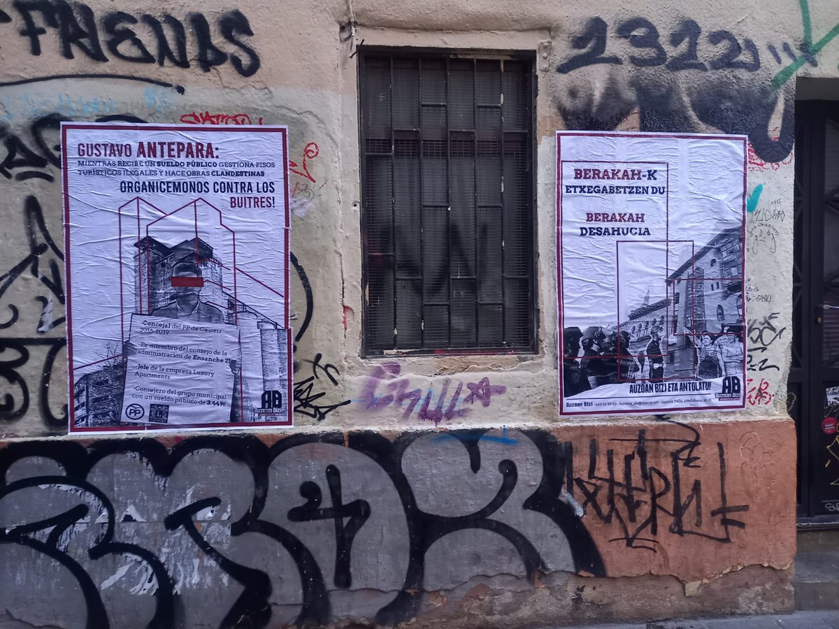 Gasteizko Alde Zaharrean:

➡️ PPko Anteparak soldata publikoa jaso bitartean pisu turistiko ilegalak kudeatzen ditu.

➡️ Berakah beste bi familia etxegabetzen saiatzen ari da.

🔑 Guk, antolatzen jarraitzen dugu, turistifikazioari eta etxegabetzeei aurre egiten.