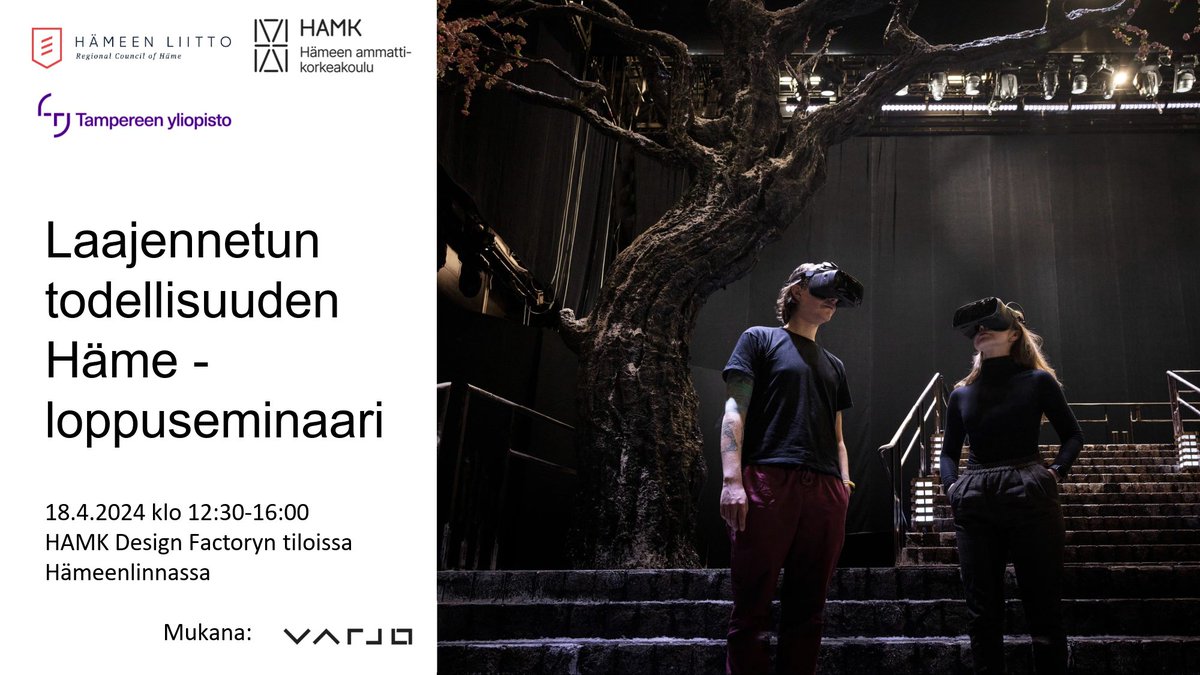 CorelabLive's tweet photo. Tervetuloa mukaan Laajennetun todellisuuden Häme -hankkeen loppuseminaariin 18.4. klo 12:30 alkaen!
Menossa mukana on mm. @varjodotcom ja #XR.
Ilmoittautuminen 10.4. mennessä: https://t.co/8oPankvjz3
#hämeenliitto #hamkdf #tampereenyliopisto
@hameenliitto, @hamkdf, @TampereUni https://t.co/VECIcO8k6z