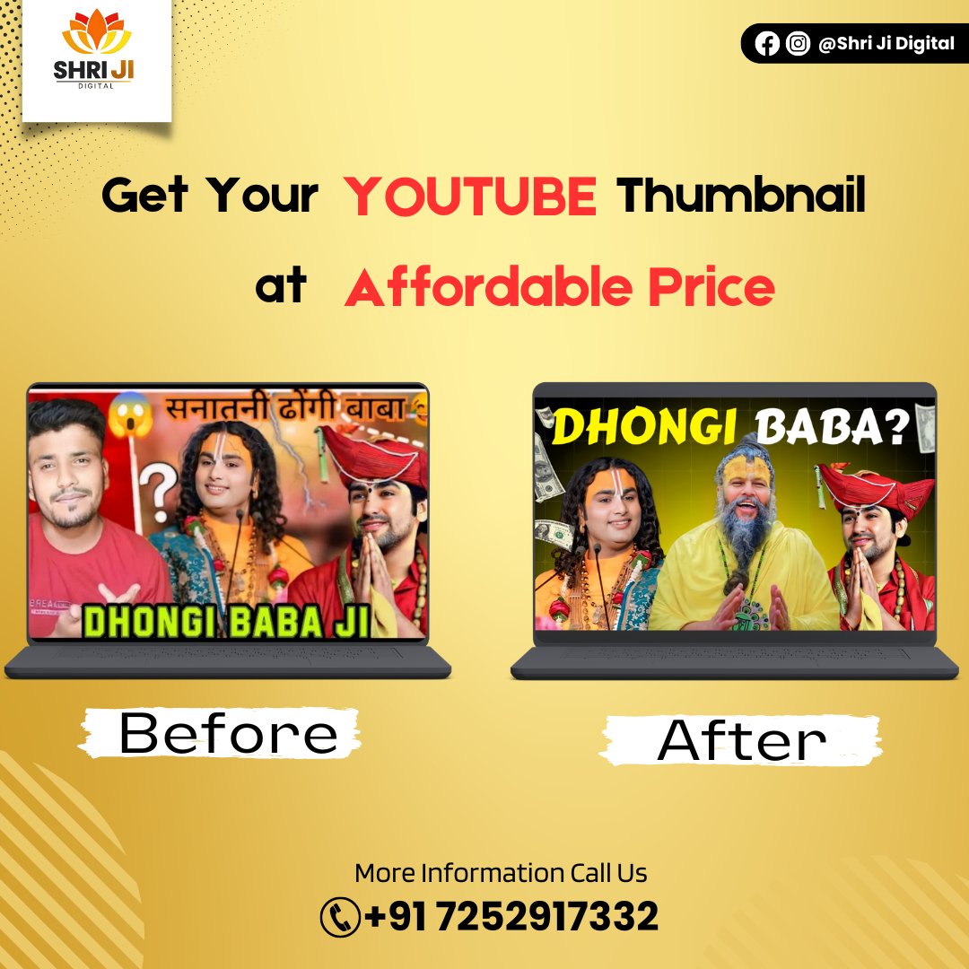 Shri_ji_Digital's tweet photo. Get Your YouTube Thumbnail at Affordable Price 

We provide affordable graphic design and digital marketing services
More Information Call Us : 072529 17332 

#youtube #youtubethumbnail #shrijidigital #postdesign #socialmediamanagement #socialmediamanager #socialmediagrowth https://t.co/RtkuRiFcnj