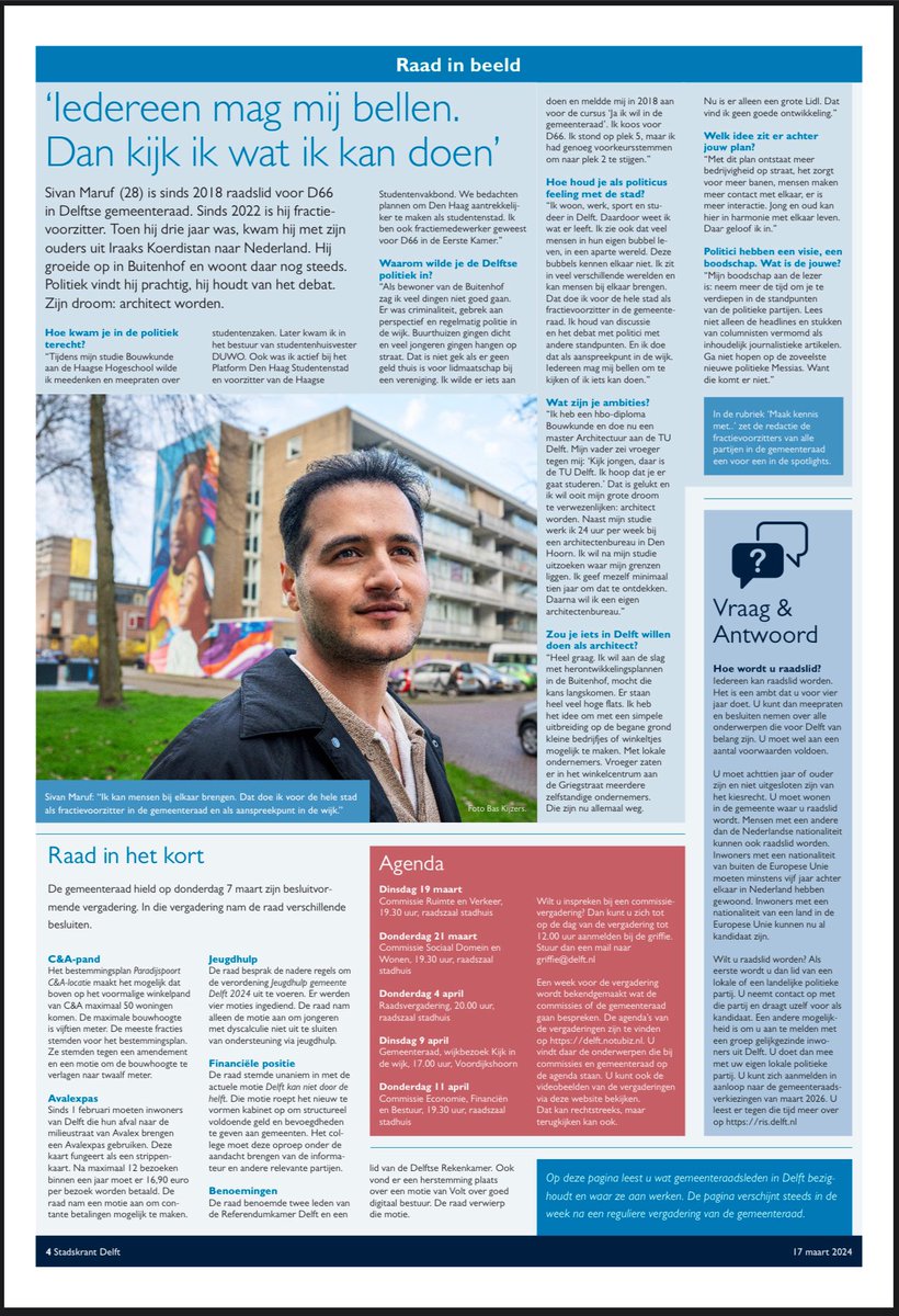 D66 Delft (@d66_delft) on Twitter photo Afgelopen zondag verscheen onze fractievoorzitter <a href="/SivanMaruf/">Sivan Maruf</a> met een interview in de Stadskrant, waarin hij vertelde over zijn motivatie om de politiek in te gaan #D66 #Delft Afgelopen zondag verscheen onze fractievoorzitter <a href="/SivanMaruf/">Sivan Maruf</a> met een interview in de Stadskrant, waarin hij vertelde over zijn motivatie om de politiek in te gaan #D66 #Delft