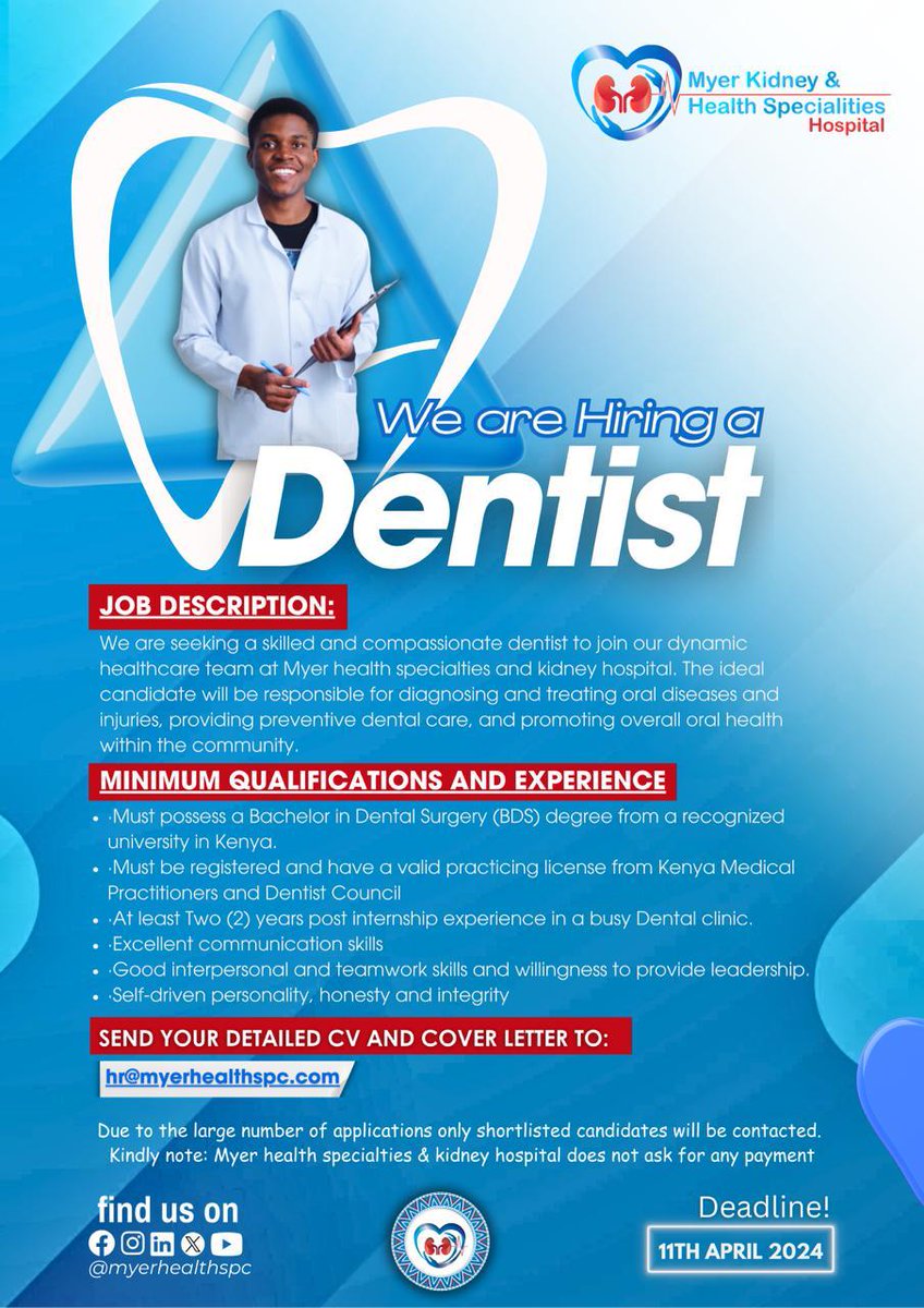 Join our dynamic team and smile brighter with a rewarding career in dentistry We're seeking passionate dental professional to make a positive impact on our patients oral health. Explore exciting opportunities and take your career to new heights with us #DentalCareers #SmileWithUs