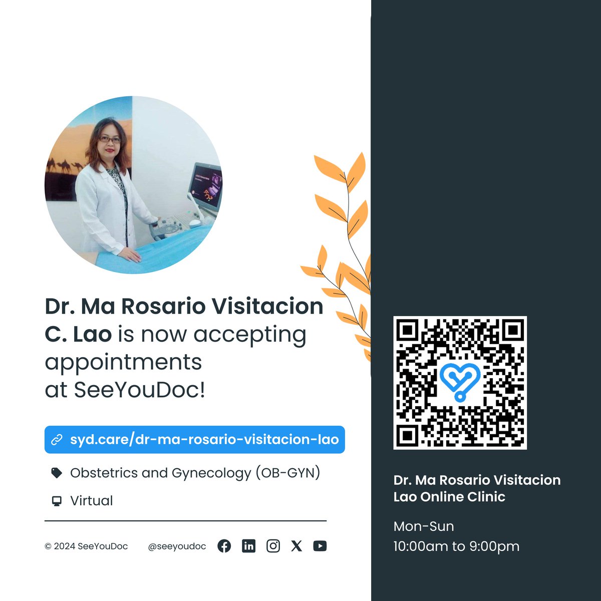 seeyoudoc's tweet photo. A huge thanks to our SeeYouDoc physicians for aiding our latest medical mission.

Please visit Dr. Lao and Dr. Dangca's clinics today by scanning the QR code, or by clicking the unique link in their captions. 💙🩺

More physicians are joining soon, stay tuned!
#SeeYouDoctors https://t.co/XFHCAkDTVb