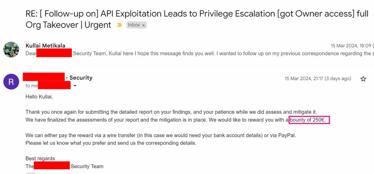 Got 250€ 💥 Vuln: API Exploitation Leads to Privilege Escalation [got Owner access] full Org Takeover #security #hackerone #bugcrowd #notips #bugbounty #bounty