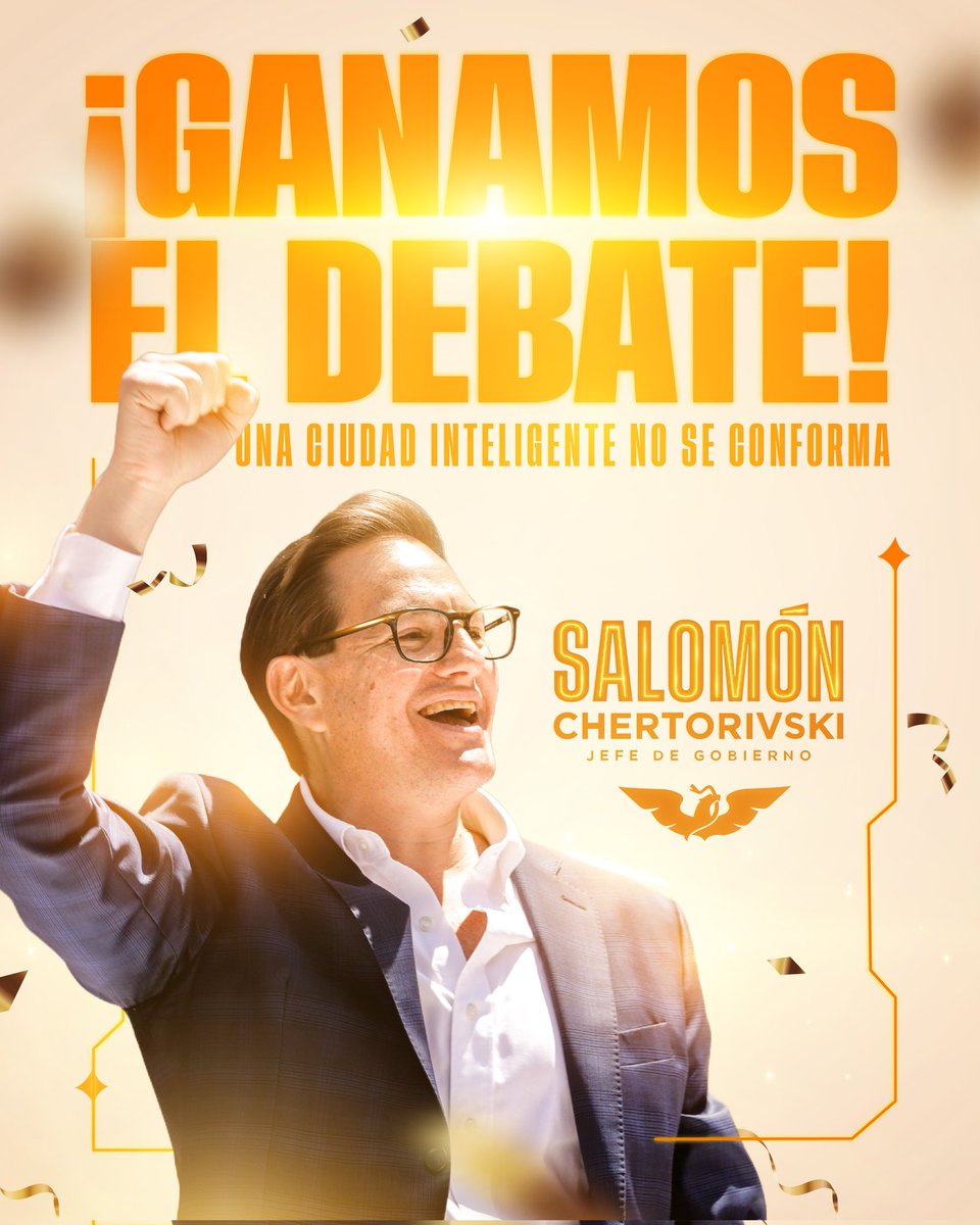 Chertorivski's tweet photo. No cabe duda que ganamos el debate de manera contundente y demostramos, con argumentos y propuestas, por qué somos la mejor opción para gobernar esta ciudad inteligente. ¡Gracias a todos por su apoyo! https://t.co/DuFFkJWoGP