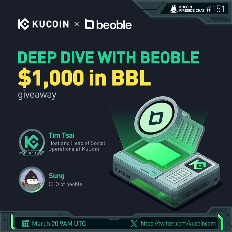 kucoincom's tweet photo. 🚀 Next up in our #KuCoinFiresideChat series: @beoble_official takes the spotlight!
 
🎁 $1,000 in $BBL (10 winners)
 
1️⃣ Follow @kucoincom &amp; @beoble_official
2️⃣ RT, like, tag 2 friends
3️⃣ Fill in the form: https://t.co/tEcP6Rl4EN
4️⃣ Join the space
 
✅Set reminder