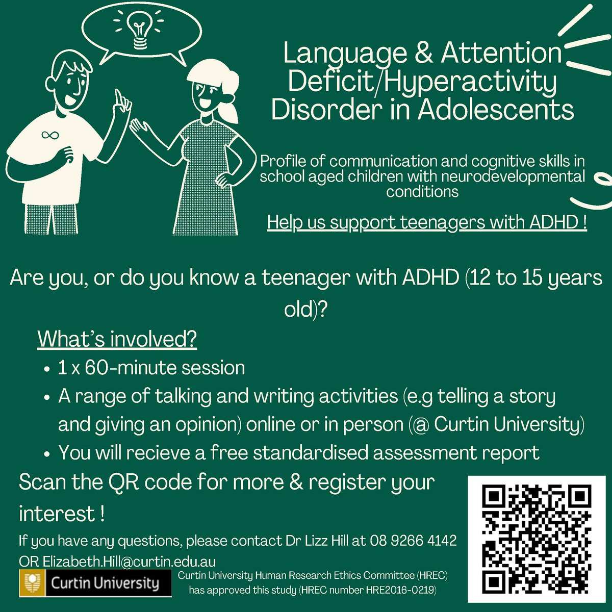 Help us explore #language skills among teens w #ADHD! Group of #SLP honours students working with teenagers (12-15y) w ADHD in #Australia. Participation= 1x60min session F2F or online. Parents receive language report. Ethics approved. Find out more: tinyurl.com/LangADHD.