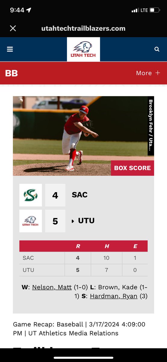 Glad to get my first Division 1 W ✅ <a href="/UtahTech_BASE/">Utah Tech Baseball</a>