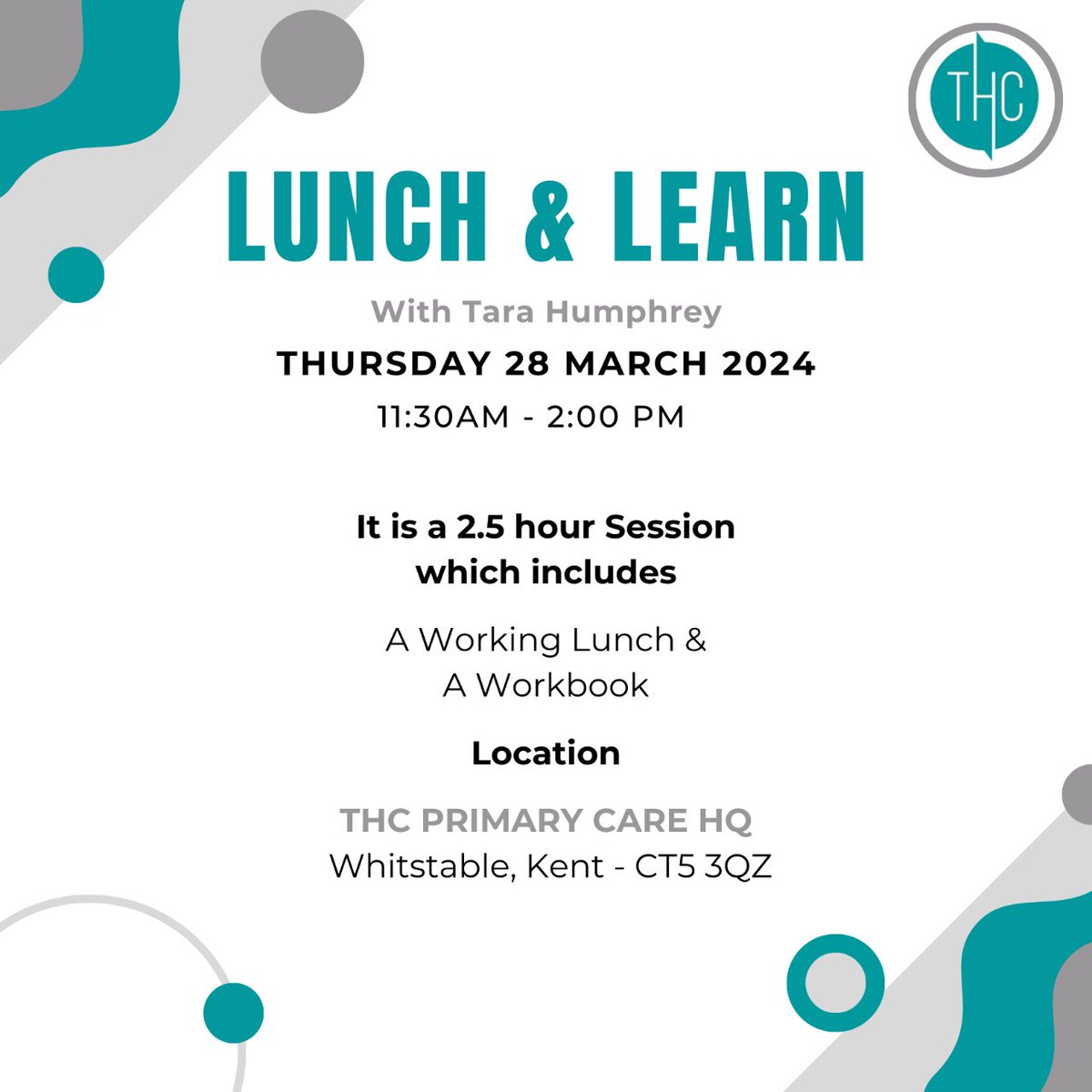 Are you a part of a #PCN Management team and based in the South East of England?

We have a lunch & learn session available in March at our HQ in Whitstable, Kent.

To find out more - check out our page below 🤗
thcprimarycare.co.uk/lunch-and-learn
#primarycare #training #primarycarenetwork