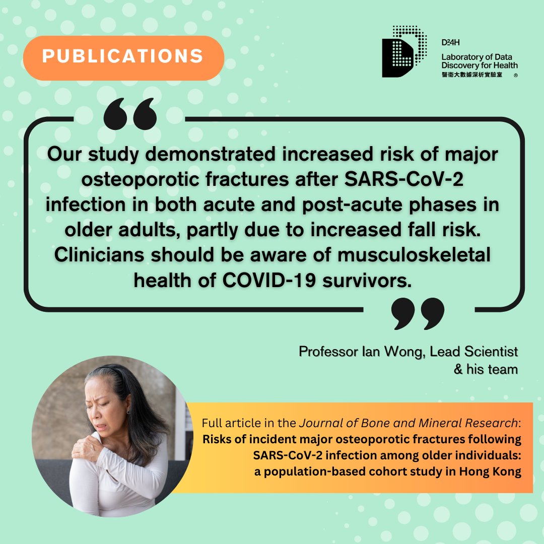 Our lead scientist @Ian_HKU & his team published a paper in @The_JBMR, sharing that older individuals with COVID-19 infection are at a higher risk of suffering from major #osteoporotic #fractures than those not infected. academic.oup.com/jbmr/advance-a… @HKU_D24H @hkupharm @HKUMed