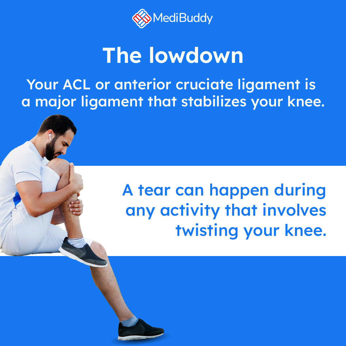 MediBuddyapp's tweet photo. Is #ACL surgery right for you? Your age, activity level, the severity of your #ACLtear, and other factors will need to be looked into before recommending surgery. Remember early diagnosis = smoother recovery.

Talk to an experienced surgeon on #MediBuddy.
#SurgeryWithCare https://t.co/Pr5Z5cT0ph
